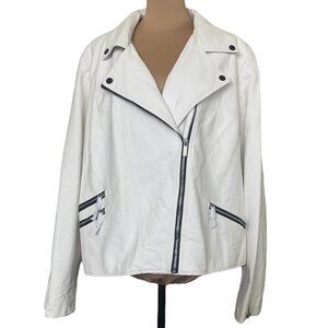 City Chic Luxury Vegan Leather Motorcycle Jacket In Ivory Color XL